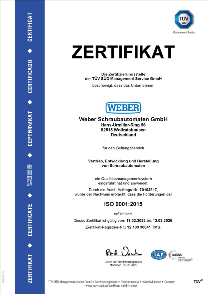 Certificado ISO 9001 WEBER